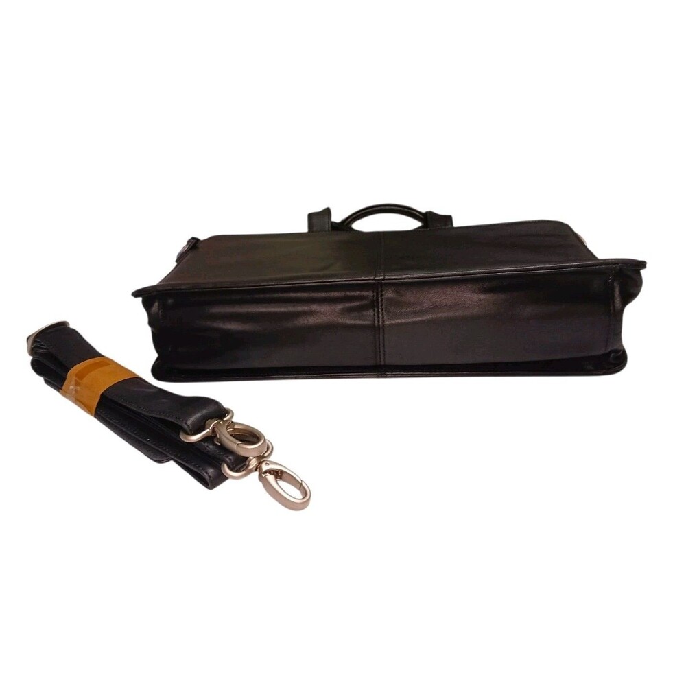 MARK PHILLIPS Black Leather Briefcase & Shoulder Strap Attache Messenger Bag Y2K - Picture 7 of 7